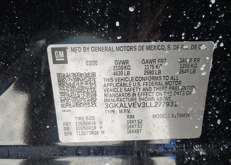 2020 GMC Terrain Awd Slt from USA, damaged, VIN 3GKALVEV3LL277931